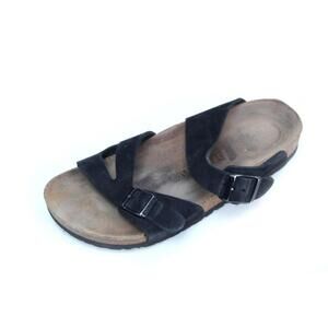 Birkenstock Atlanta Sandals Leather Shoes Slip Black Unisex Women's 39 Ladies 8